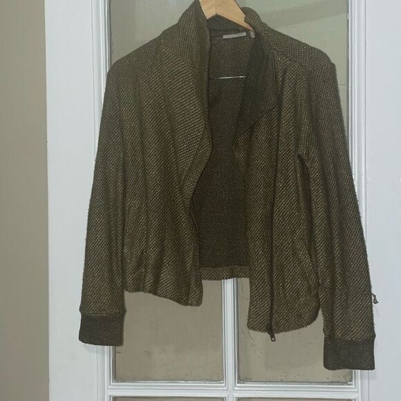 Halogen olive green asymmetrical zip up collared jacket sweater size small - Picture 3 of 11